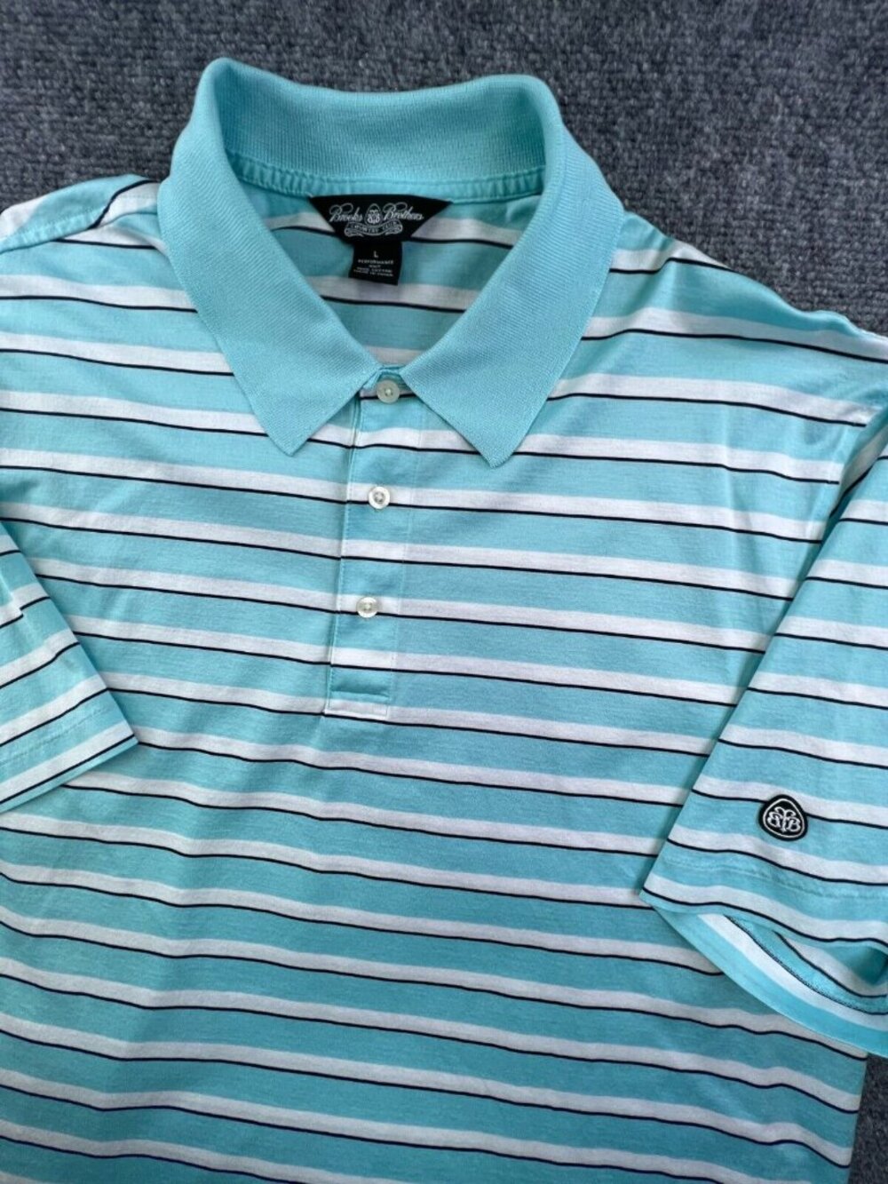 Brooks Brothers Performance Knit Polo Shirt Mens Large Blue White Cotton